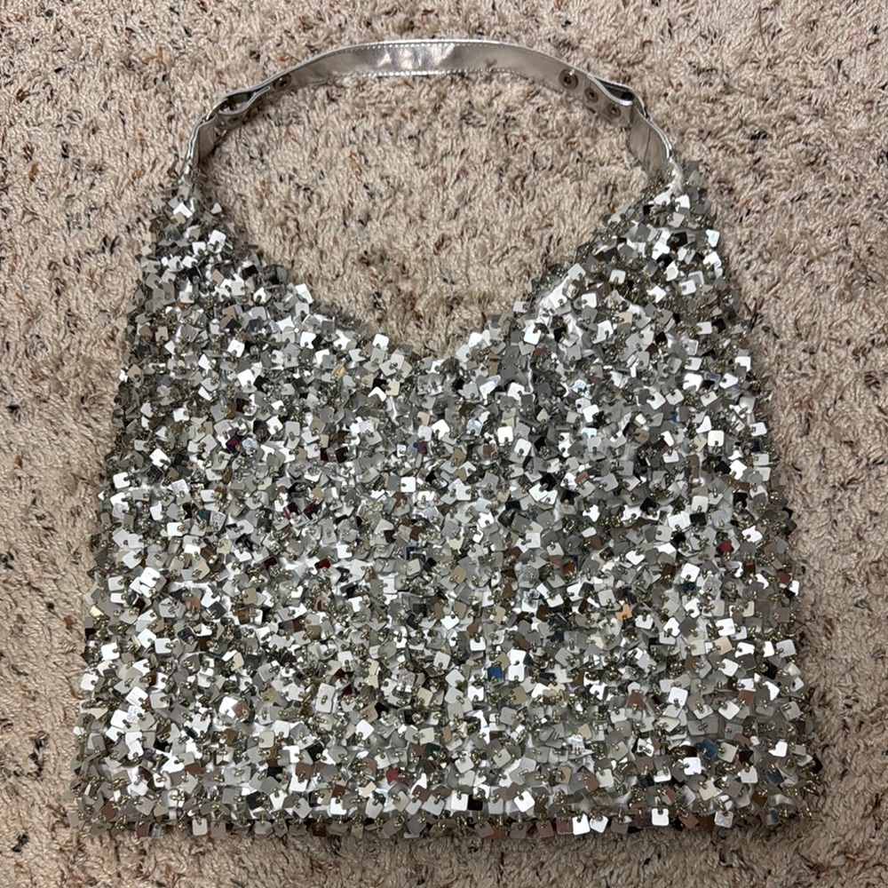 Y2K sequins silver beaded purse bag silver hobo